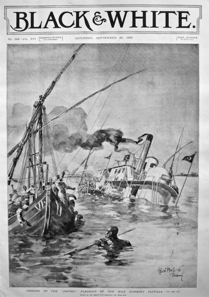 Sinking of the "Zafiro," Flagship of the Nile Gunboat Flotilla. 1898.