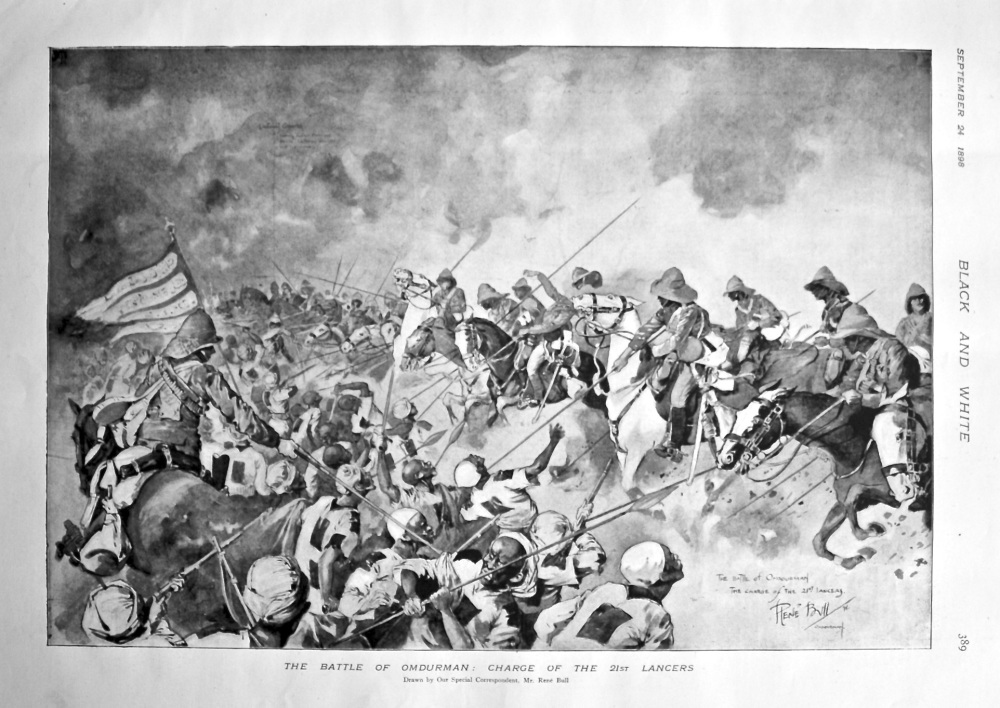 The Battle of Omdurman : Charge of the 21st Lancers. 1898.