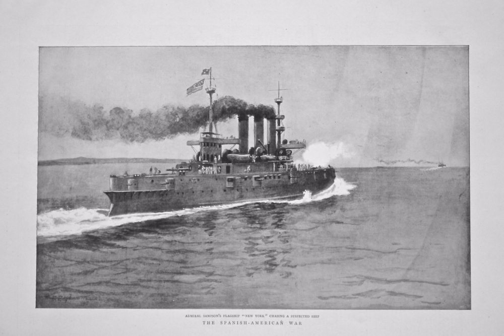 The Spanish-American War. Admiral Sampson's Flagship "New York" Chasing a Suspected Ship. 1898.