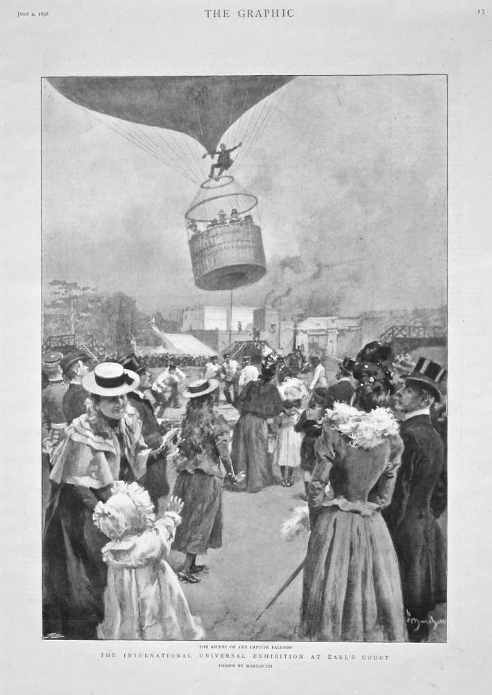 The International Universal Exhibition at Earl's Court.  The Ascent of the Captive Balloon. 1898.