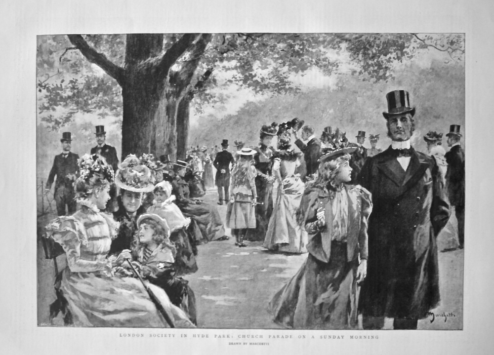 London Society in Hyde Park : Church Parade on a Sunday Morning. 1898.