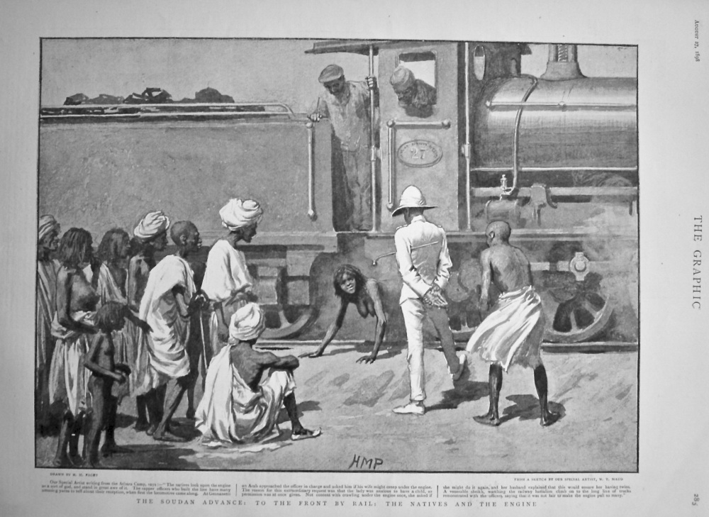 The Sudan Advance : To the Front by Rail : The Natives and the Engine. 1898