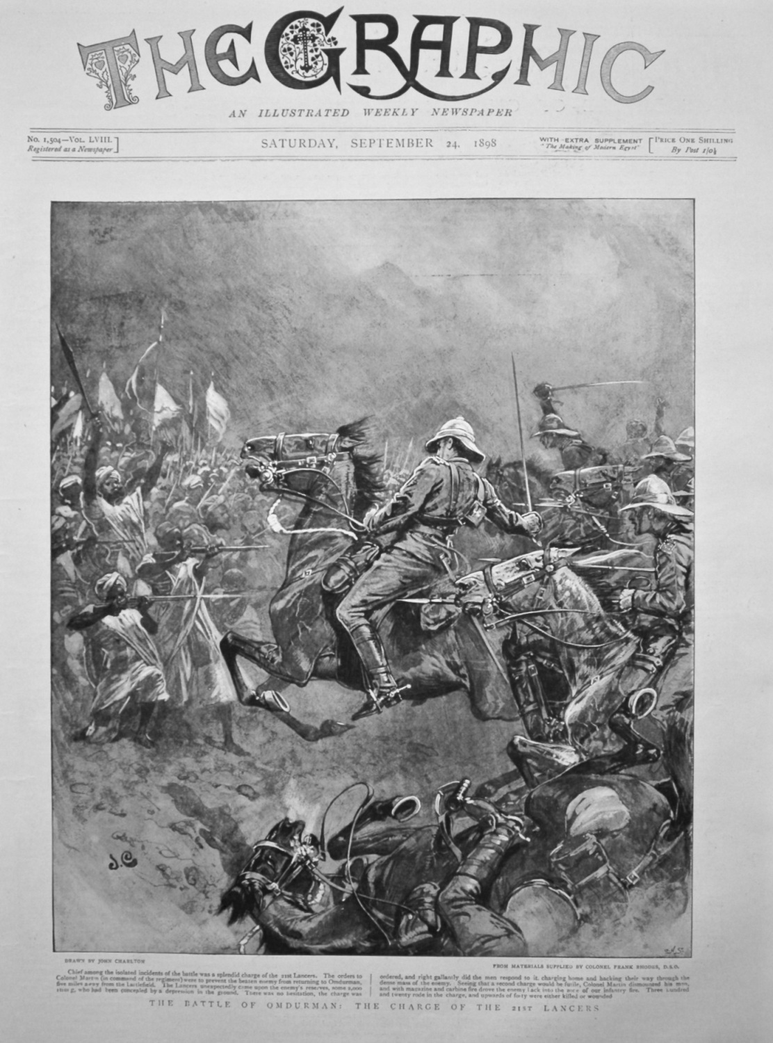 The Battle of Omdurman : The Charge of the 21st Lancers. 1898.
