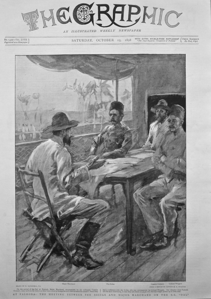 At Fashoda : The Meeting between the Sirdar and Major Marchand on the S.S. "Dal". 1898.