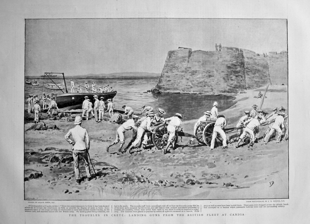 The Troubles in Crete : Landing Guns from the British Fleet at Candia. 1898