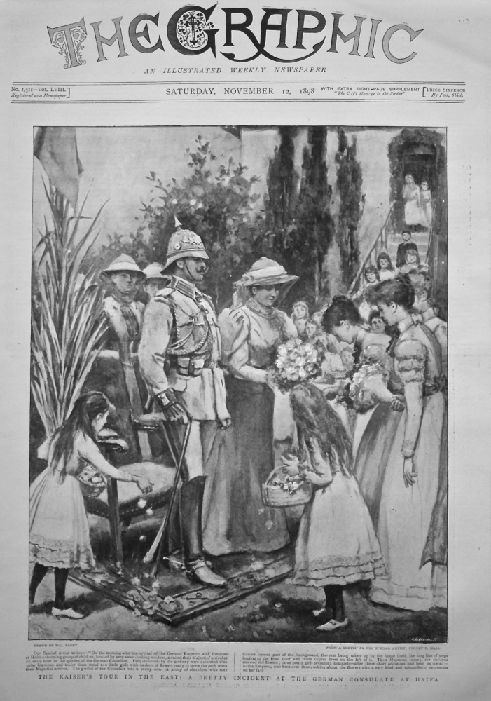 The Kaiser's Tour in the East : A Pretty Incident at the German Consulate at Haifa. 1898.