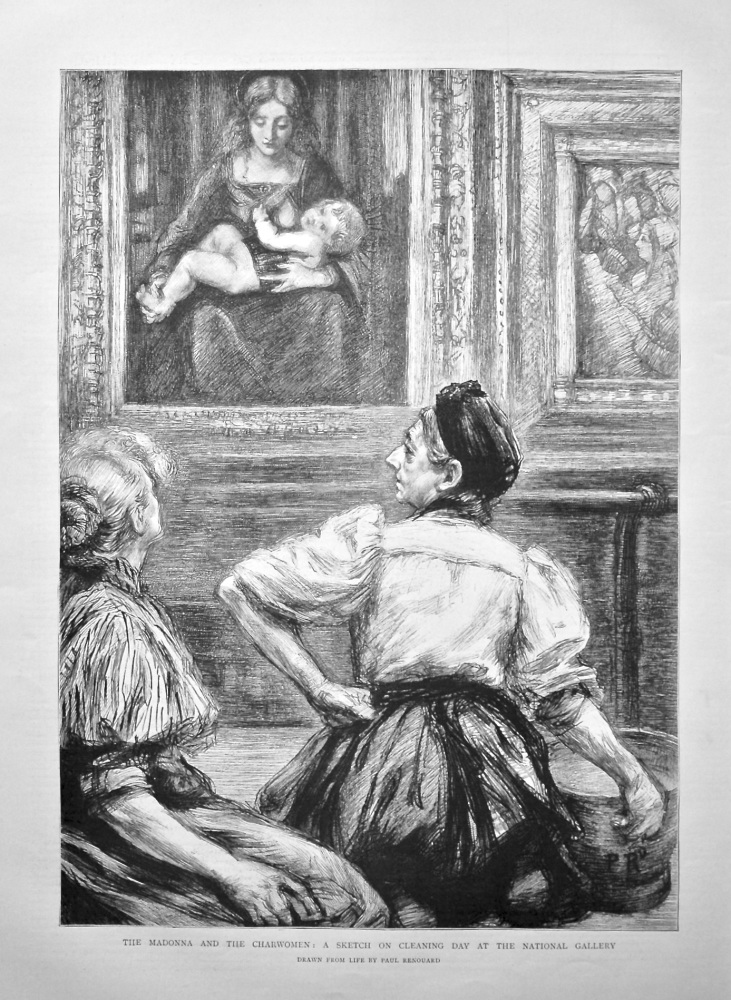 The Madonna and the Charwomen : A Sketch on Cleaning day at the National Gallery. 1898.