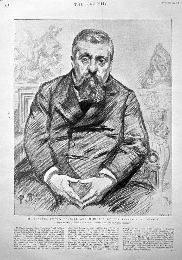 M. Charles Dupuy, Premier and Minister of the Interior  of France. 1898.