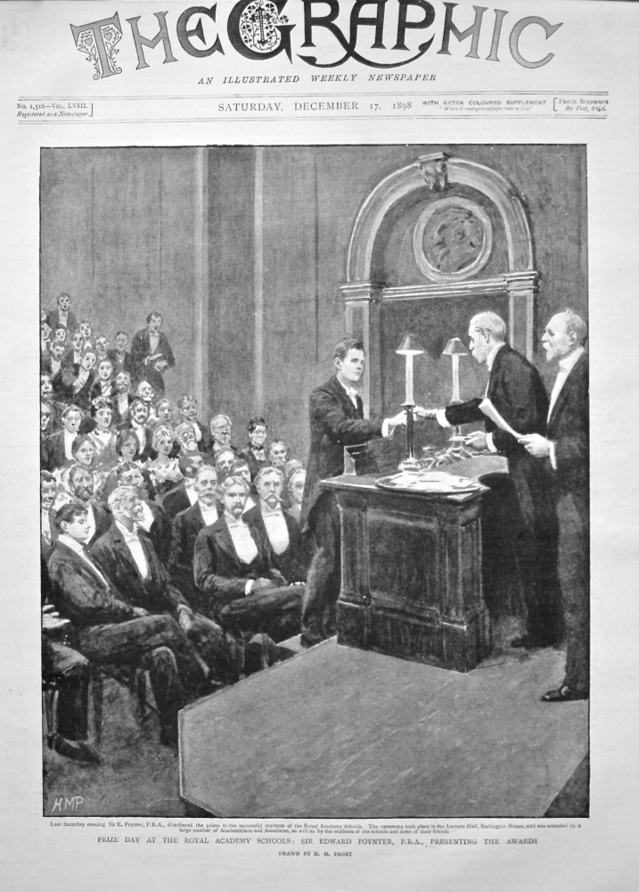 Prize Day at the Royal Academy Schools : Sir Edward Poynter, P.R.A., Presenting the Awards. 1898.