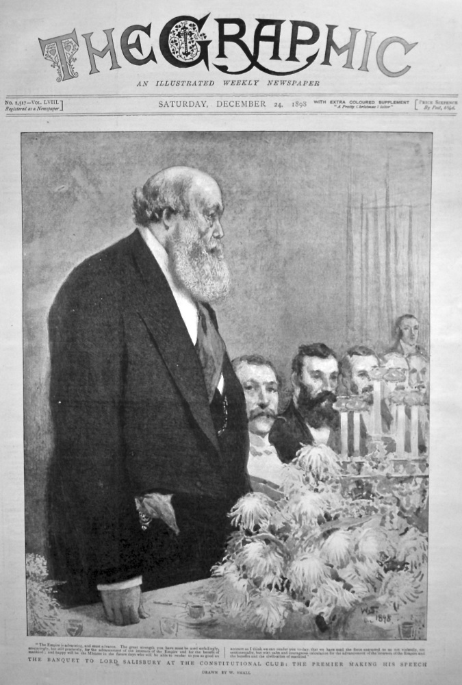 The Banquet to Lord Salisbury at the Constitutional Club : The Premier making his Speech. 1898.