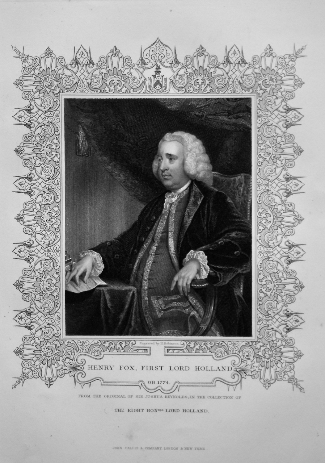 Henry Fox, First Lord Holland. OB.  1774.  From the Original of Sir Joshua 