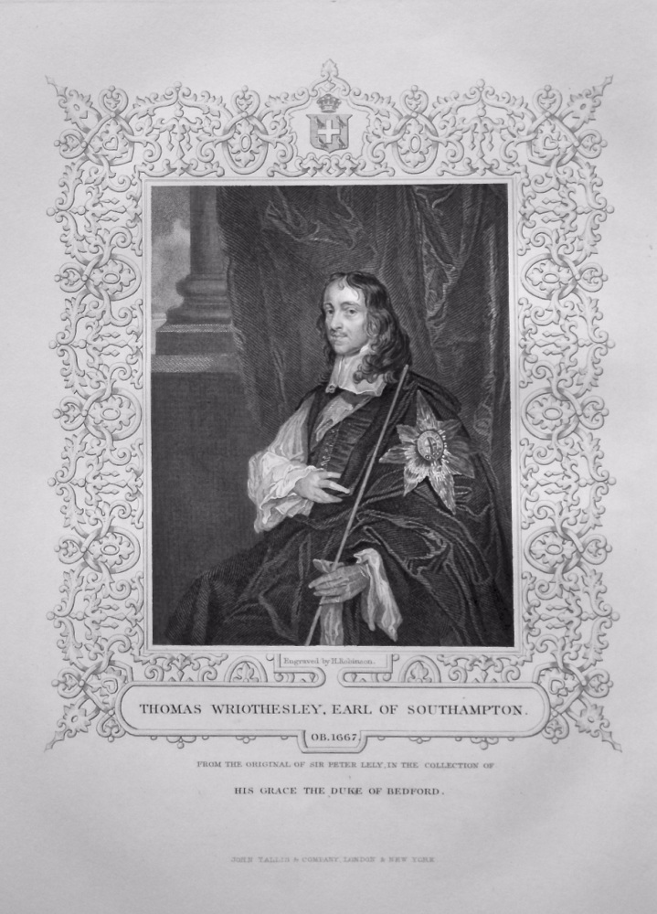 Thomas Wriothesley, Earl of Southampton.  OB. 1667.  From the original of Sir Peter Lely, in the collection of His Grace the Duke of Bedford.
