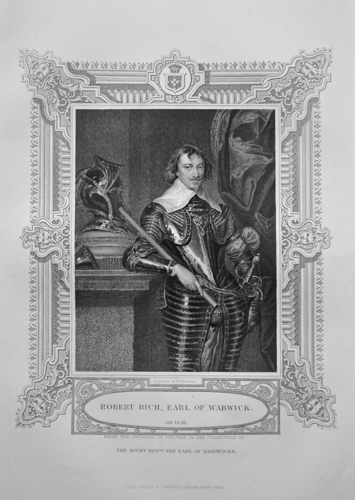 Robert Rich, Earl of Warwick.  OB. 1658.  From the original of Vandyke, in the collection of The Right Hon. the Earl of Hardwicke.