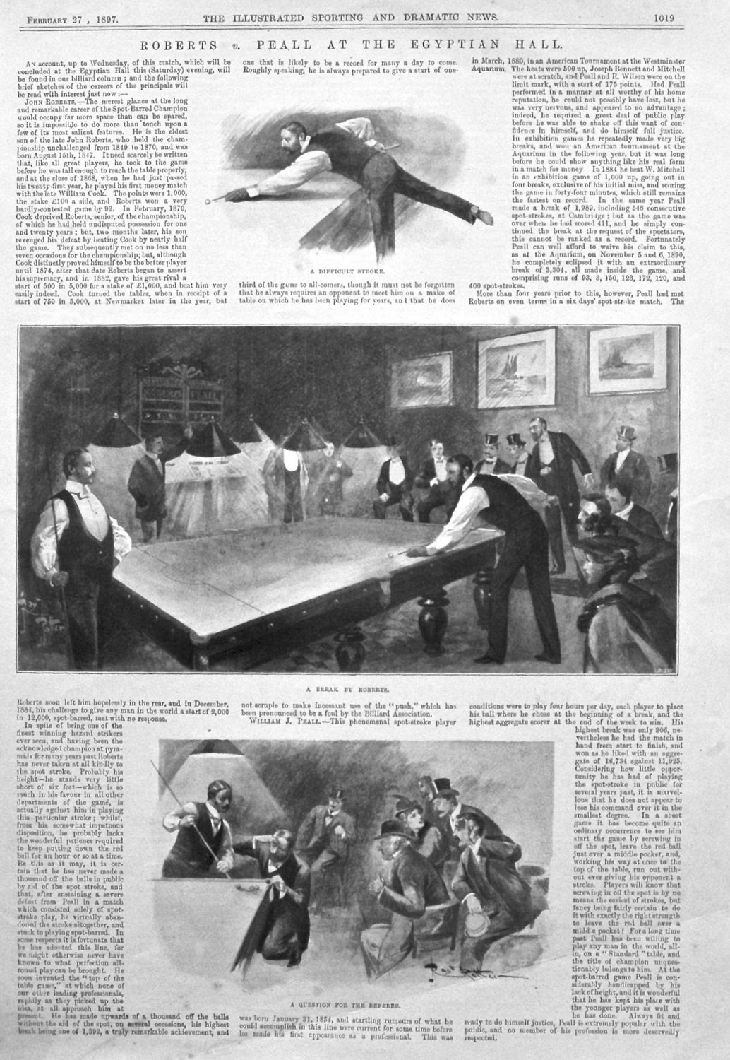 Roberts v. Peall at the Egyptian Hall.  (Billiards). 1897.