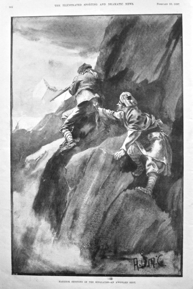 Markhor Shooting in the Himalayas - An Awkward Shot. 1897.