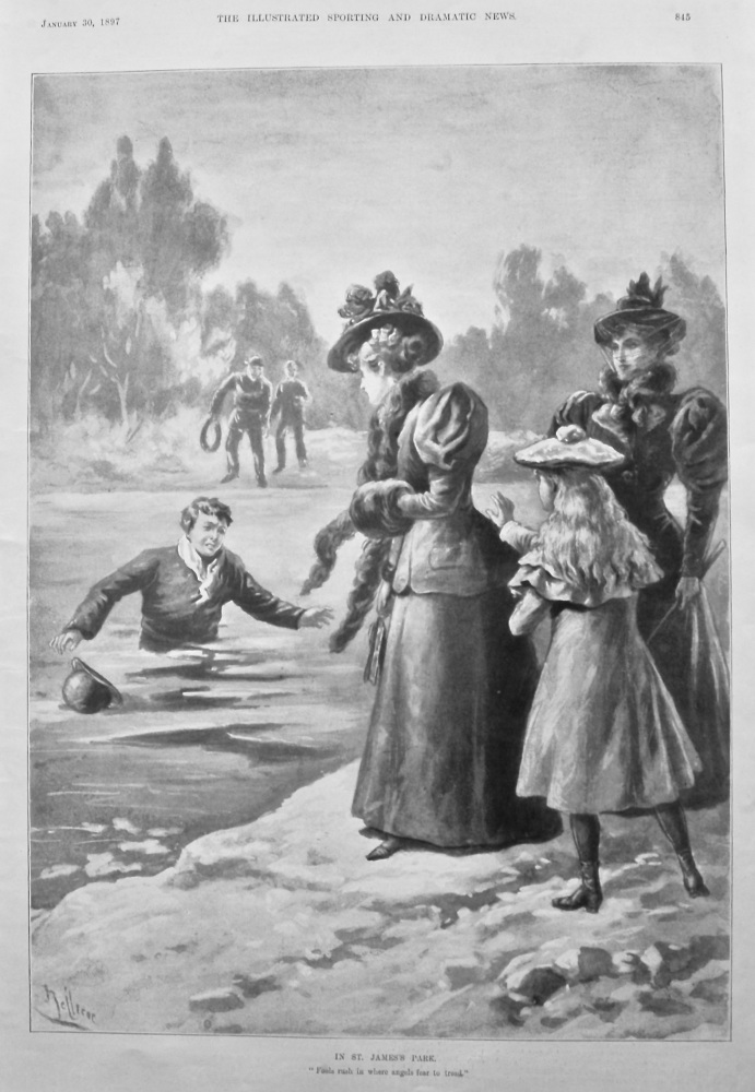 In St. James's Park.  "Fools rush in where angels fear to tread."  1897.