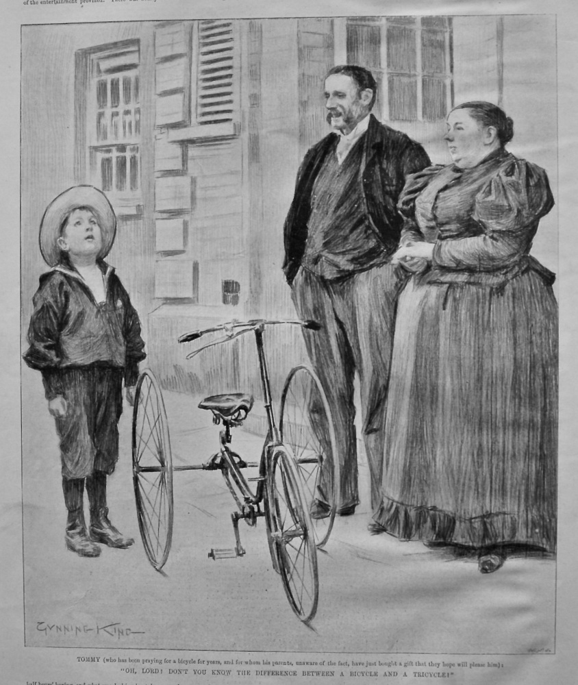"Oh, Lord !  Don't you know the difference between a Bicycle and a Tricycle !". 1896.