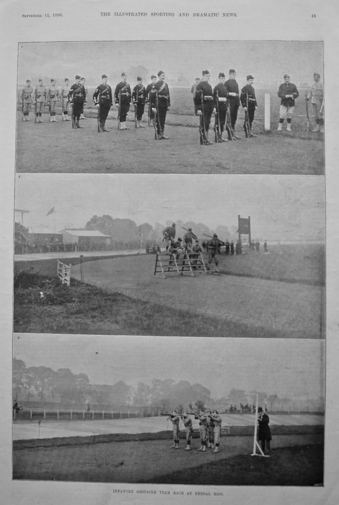 Infantry Obstacle Team Race at Kensal Rise.  1896.