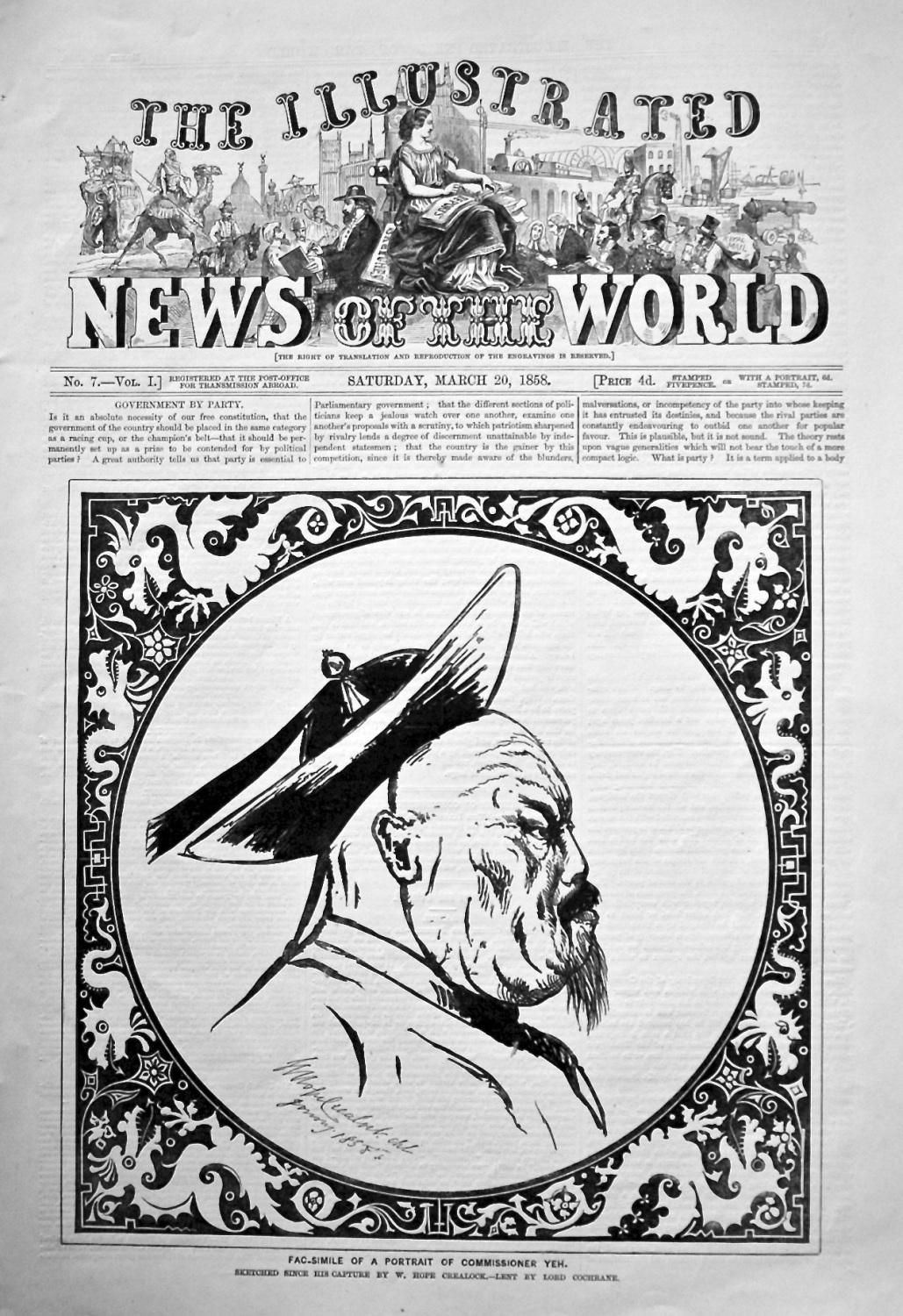 The Illustrated News of the World,  March 20th, 1858.
