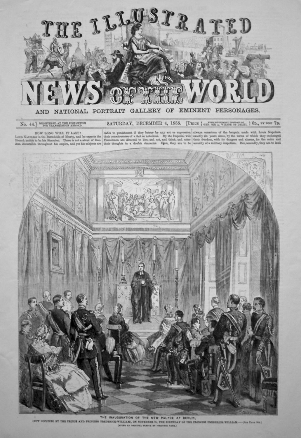 The Illustrated News of the World, December 4th, 1858.