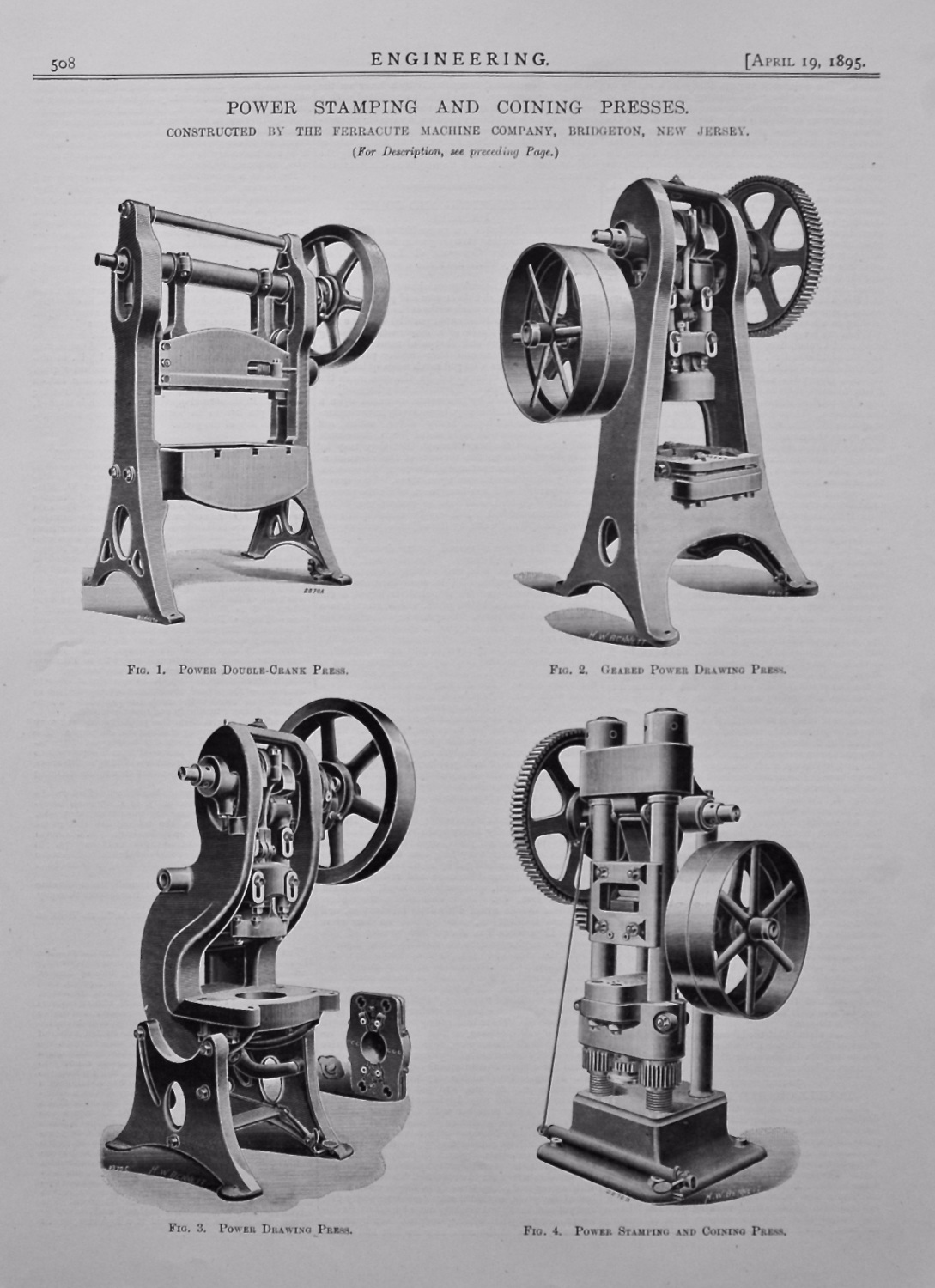 Power Stamping and Coining Presses. 1895.