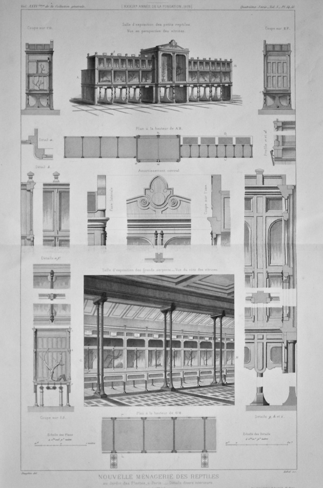 Nouvelle Menagerie Des Reptiles au Jardine des Plantes, a Paris.- Details divers Interiors. 1878.