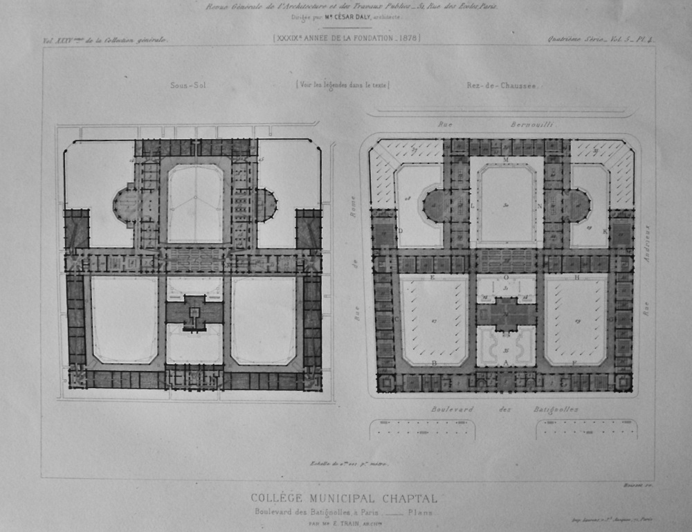 College Municipal Chaptal. Boulevard des Batignolles, a Paris.- Plans.  1878