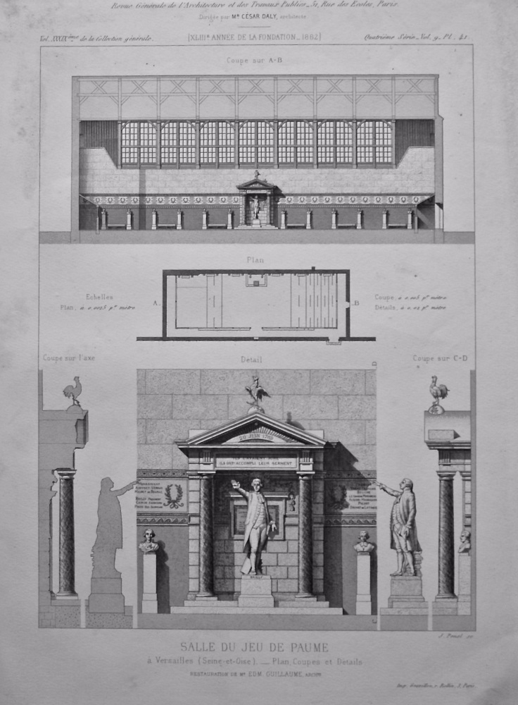 Salle Du Jeu De Paume, a Versailles (Seine-et-Oise). _ Plan, Coupes et Details. 1882.