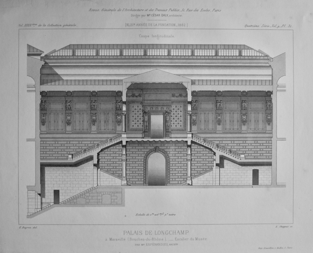 Palais De Longchamp, a Marseille (Bouches-du-Rhone). _ Escalier du Musee.  1882.