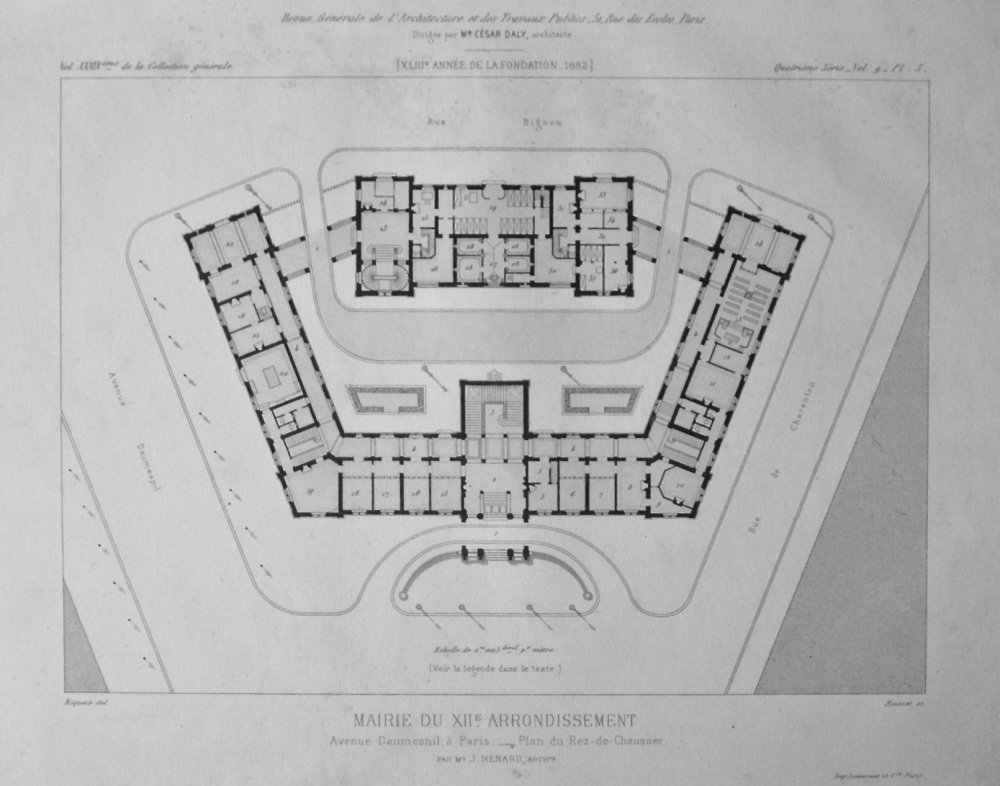 Mairie Du XIIe. Arrondissement, Avenue Daumesnil, a Paris. _ Plan Du Rez-de-Chaussee. 1882.