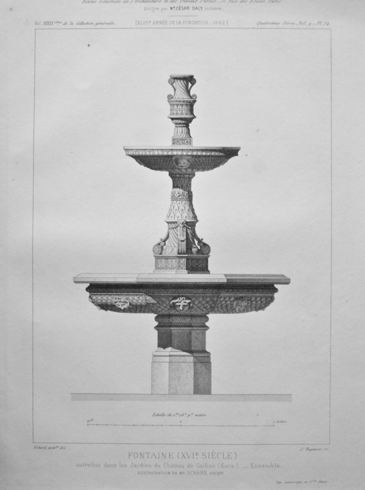 Fontaine (XVIe. Siecle) autrefois dans les Jardins du Chateau de Gaillon (Eure). _ Ensemble. 1882.