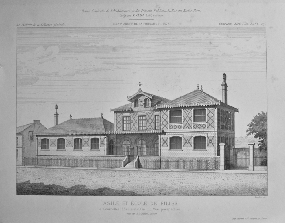 Asile et Ecole de Filles, a Courcelles (Seine-t-Oise)_ Vue perspective. 1875