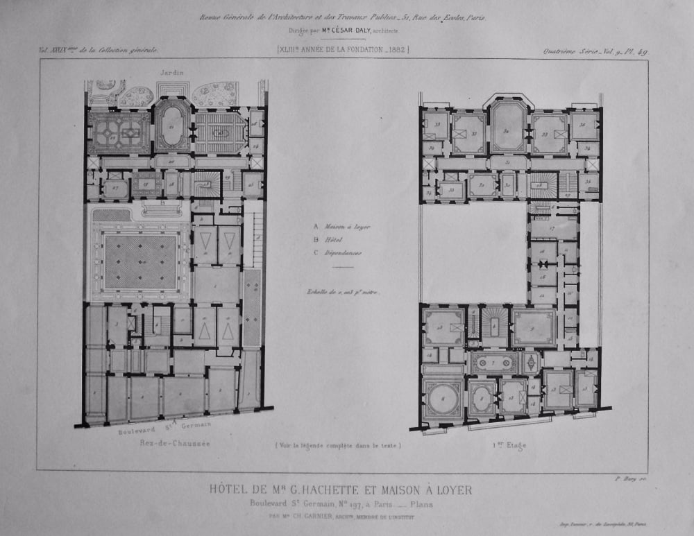 Hotel De Mr. G. Hachette Et Maison a Loyer. Boulevard St. Germain, No. 197, a Paris.__Plans. 1882.