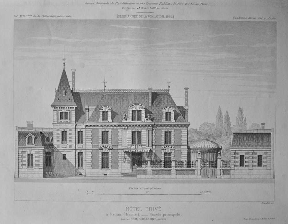 Hotel Prive, a Reims (Marne)._ Facade principale. 1882.