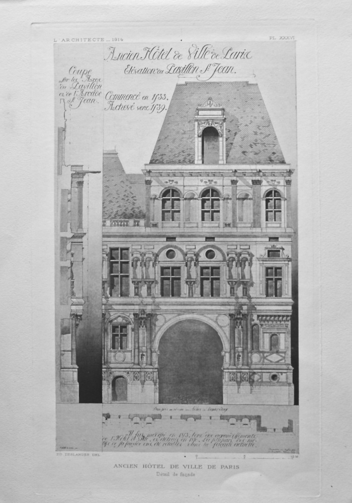 Ancien Hotel De Ville De Paris._ Details de Facade.  1914.