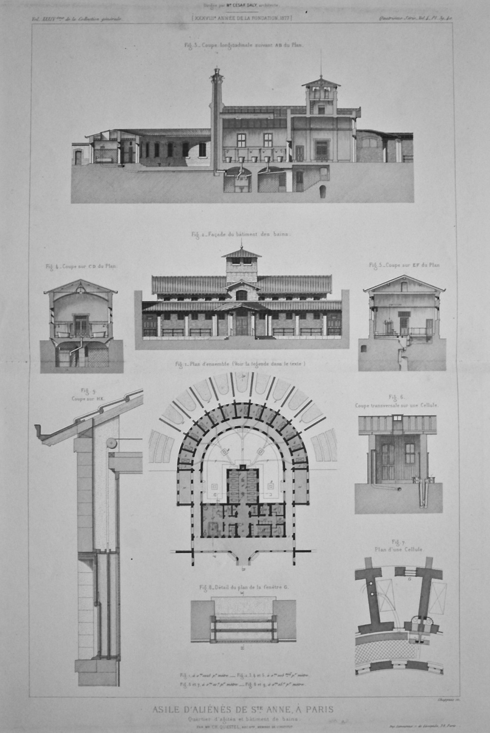 Asile D'Alienes De St. Anne, a Paris. Quartier d'agites et bâtiment de bain