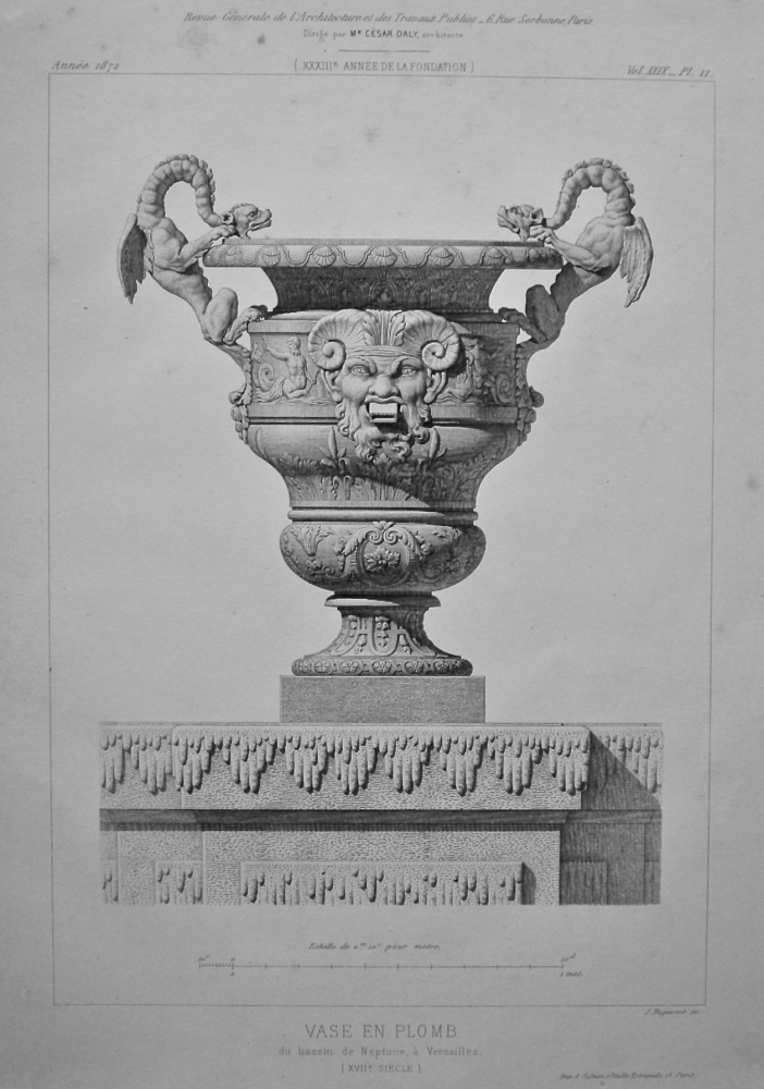 Vase En Plomb, du bassin de Neptune, a Versailles. 1872.