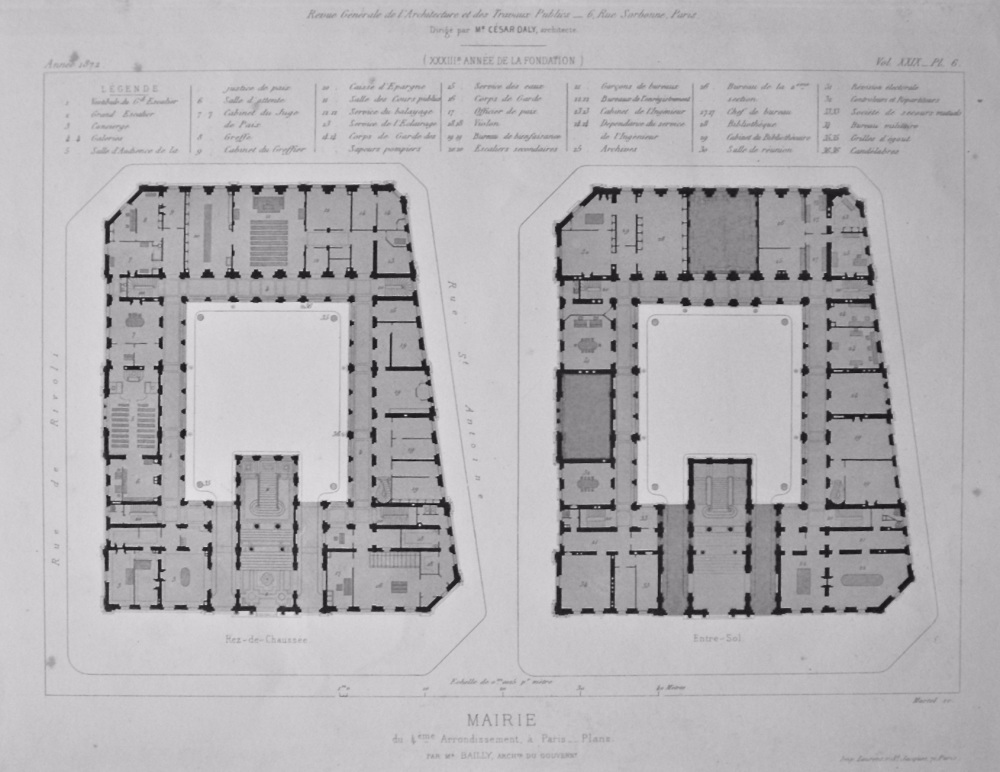 Mairie, du 4 éme Arrondissement, a Paris _ Plans. 1872.