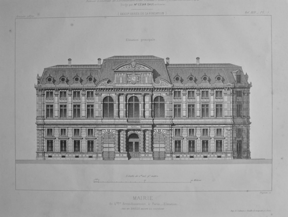 Mairie, du 4 eme Arrondissement, a Paris _ Elevation. 1872.