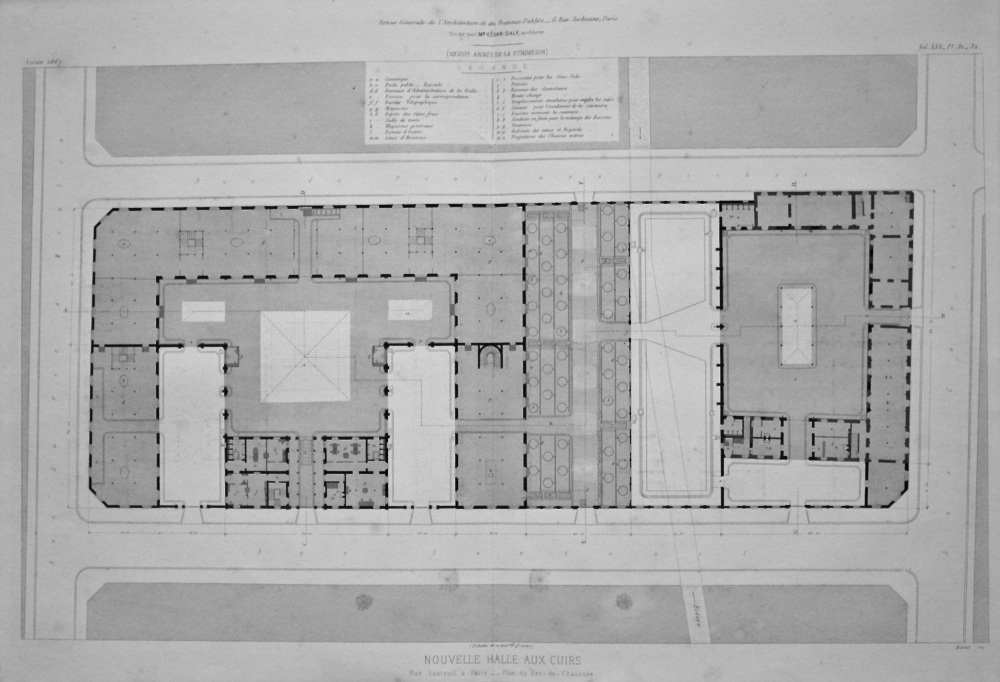 Nouvelle Halle Aux Cuirs, Rue Santeuil, a Paris.__ Plan du Rez-de-Chaussee. 1867.