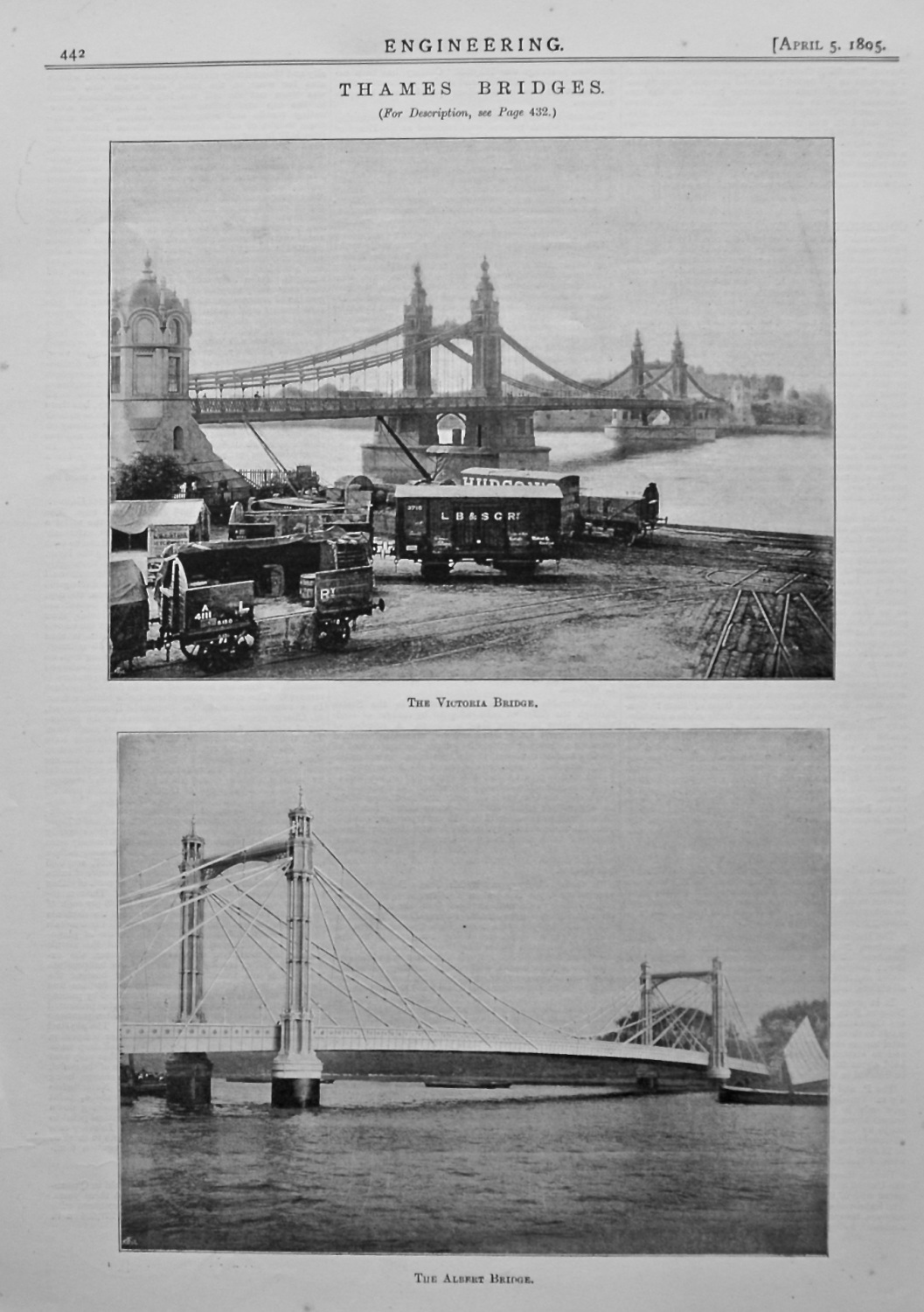 Thames Bridges : The Victoria Bridge, and The Albert Bridge.  1895.