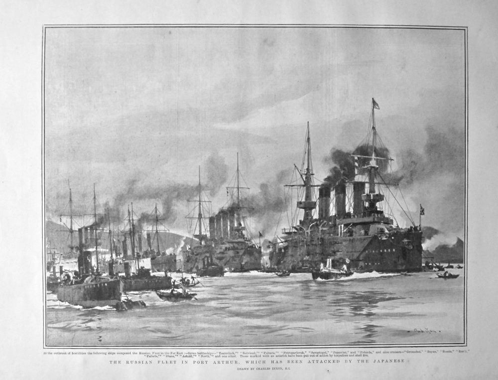 The Russian Fleet in Port Arthur, which has been Attacked by the Japanese. 1904.