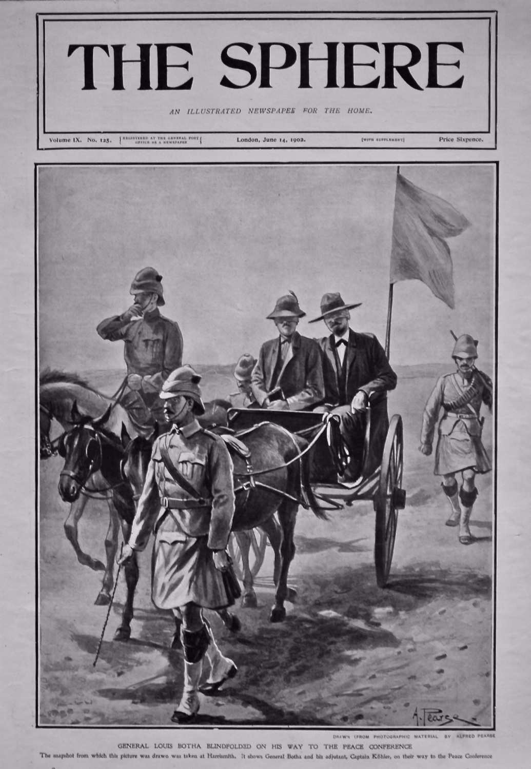 General Louis Botha Blindfolded on his way to the Peace Conference. 1902.