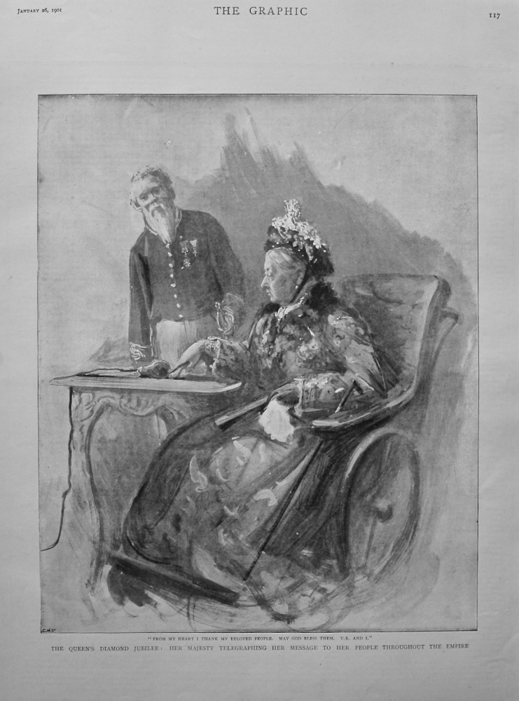 The Queen's Diamond Jubilee : Her Majesty Telegraphing Her Message to Her People Throughout the Empire. 1901.