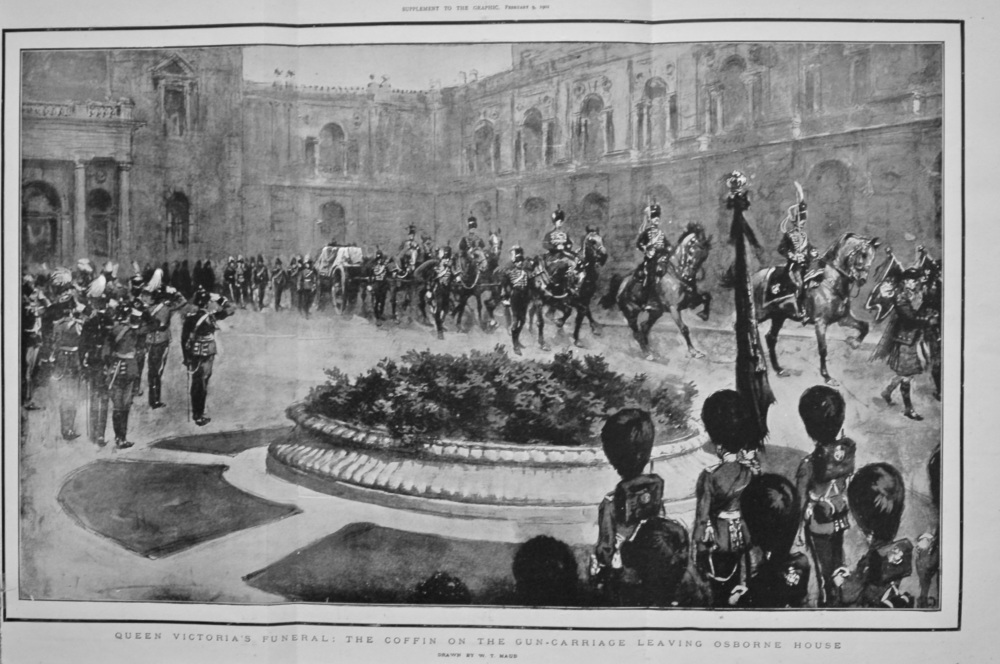 Queen Victoria's Funeral : The Coffin on the Gun-Carriage Leaving Osborne House. 1901.