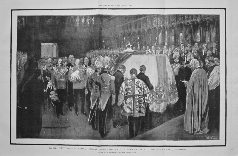 Queen Victoria's Funeral : Royal Mourners at the Service in St. George's Chapel, Windsor. 1901.
