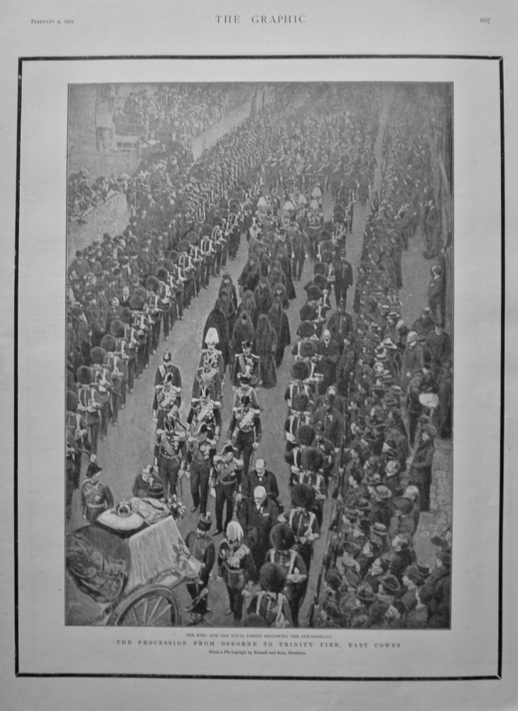 The Procession from Osborne to Trinity Pier, East Cowes. (Funeral of Queen Victoria). 1901.