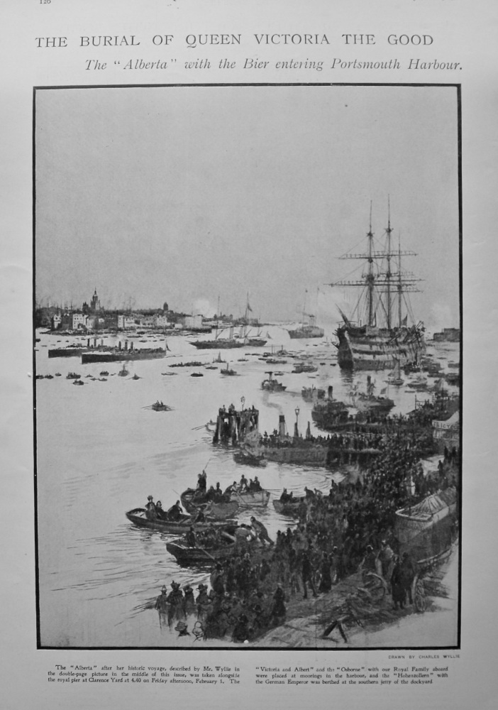 The Burial of Queen Victoria the Good : The "Alberta" with the Bier entering Portsmouth Harbour. 1901.