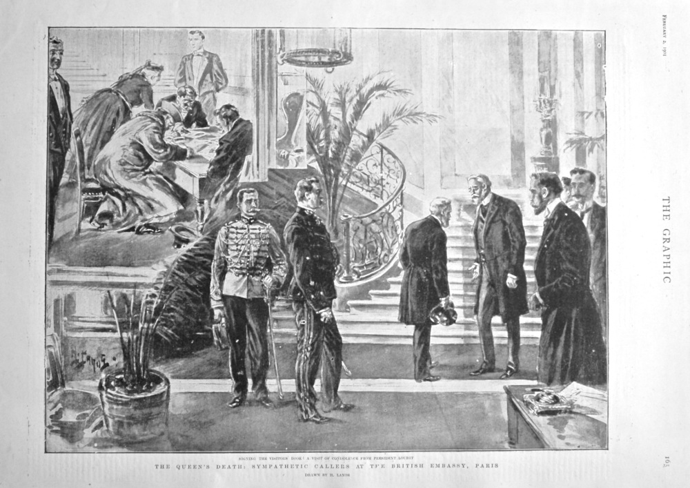 The Queen's Death : Sympathetic callers at the British Embassy, Paris. 1901