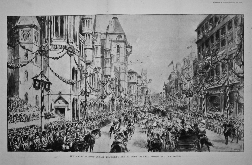 The Queen's Diamond Jubilee Procession : Her Majesty''s Carriage Passing the Law Courts. 1897.